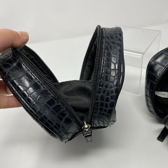 Set of 2 Nieman Marcus Black Croc Leather Makeup Clutch - Picture 8 of 8